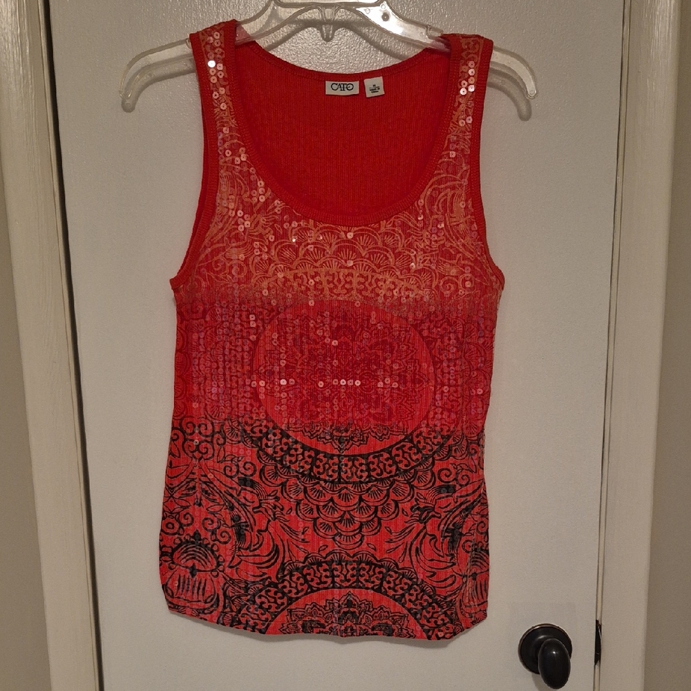 Catos Coral  And Brown Sequins Sleeveless Top